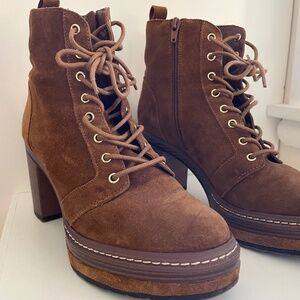 Steve Madden Suede Cognac Tan Heel Boots - Size 9